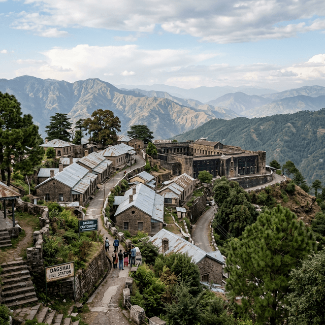 Dagshai cantonment town with colonial British barracks and panoramic mountain views