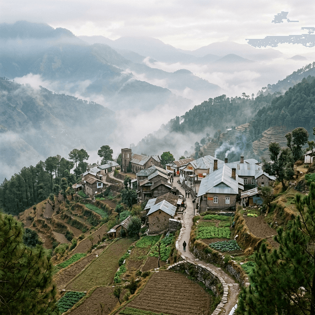 Peaceful Dharampur town near Kasauli surrounded by pine forests and terraced fields