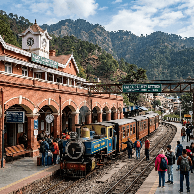 Kalka railway station with UNESCO heritage Kalka-Shimla toy train on platform